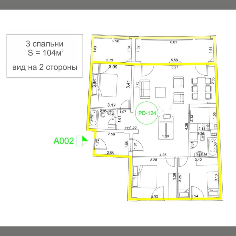 Becici'de satılık üç yatak odalı daire - 104 m² — Karadağ
