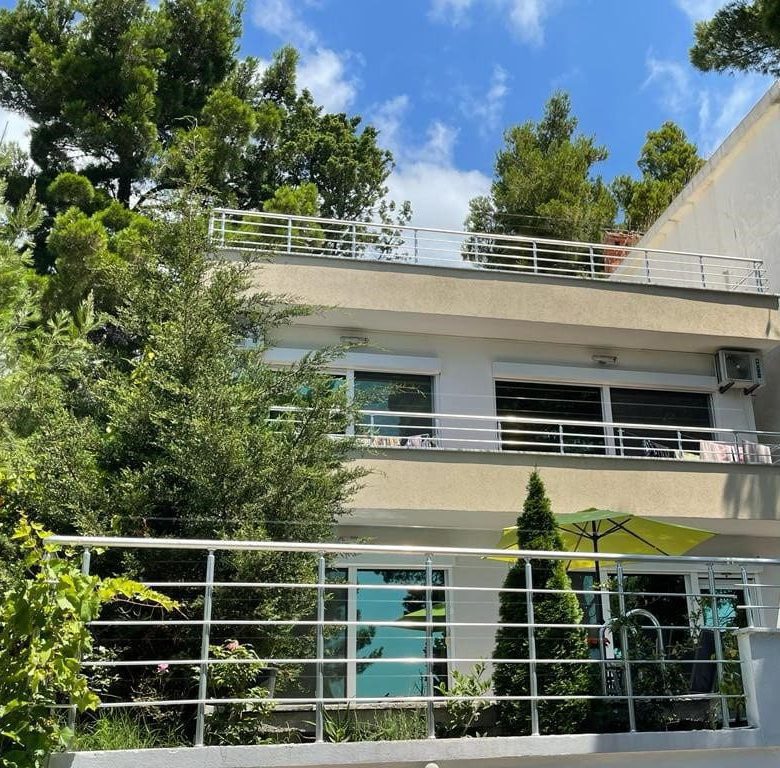 Bar yakınlarındaki çam ormanında havuzlu ev