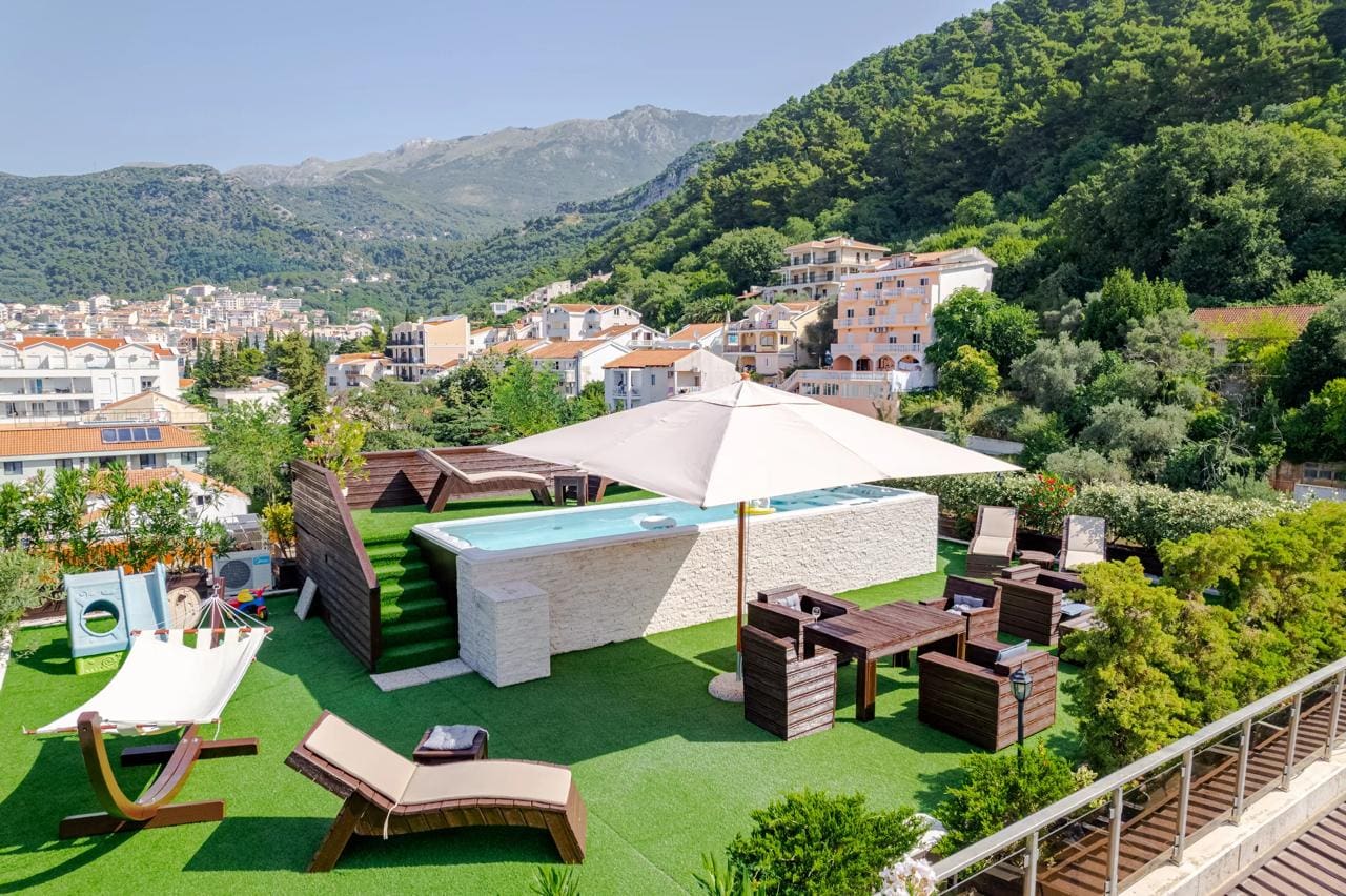Penthouse for Sale in Budva – Luxury Rooftop Villa with Pool & Sea View — Montenegro